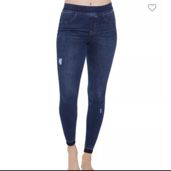 SPANX Distressed Denim Skinny Jean Leggings Size Extra Large - Picture 1 of 8